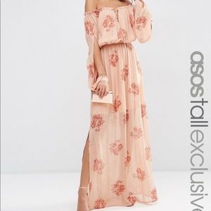 New ASOS Pink off shoulder maxi dress Sz US 2 Tall